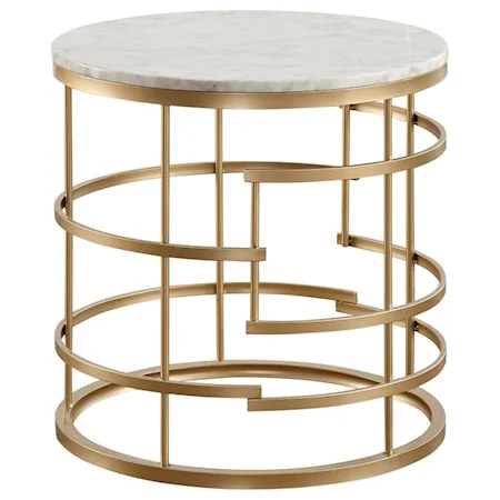 Glam Round End Table with Faux Marble Top